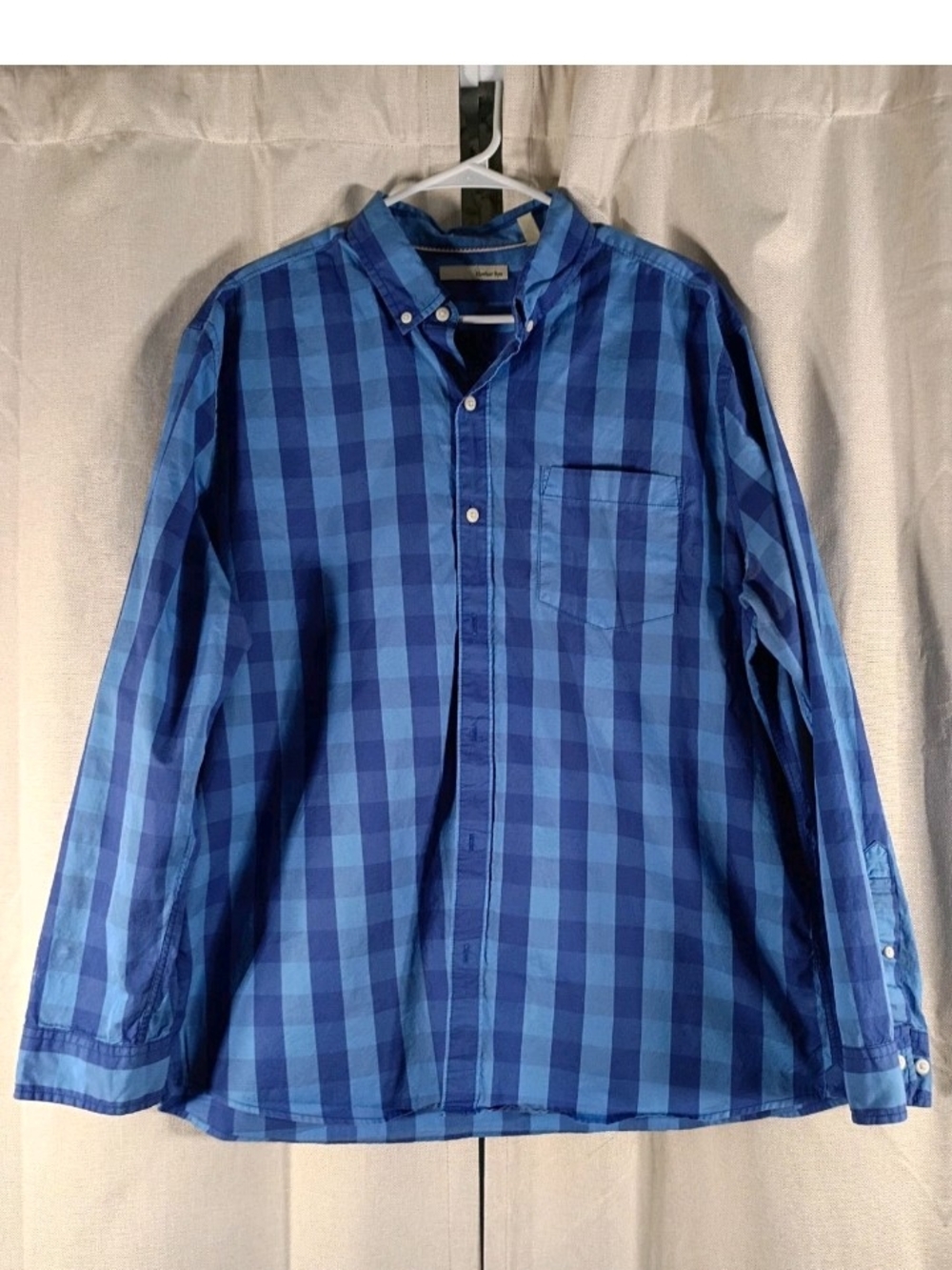 Men's Blue Check Button-Down Shirt with Chest Pocket